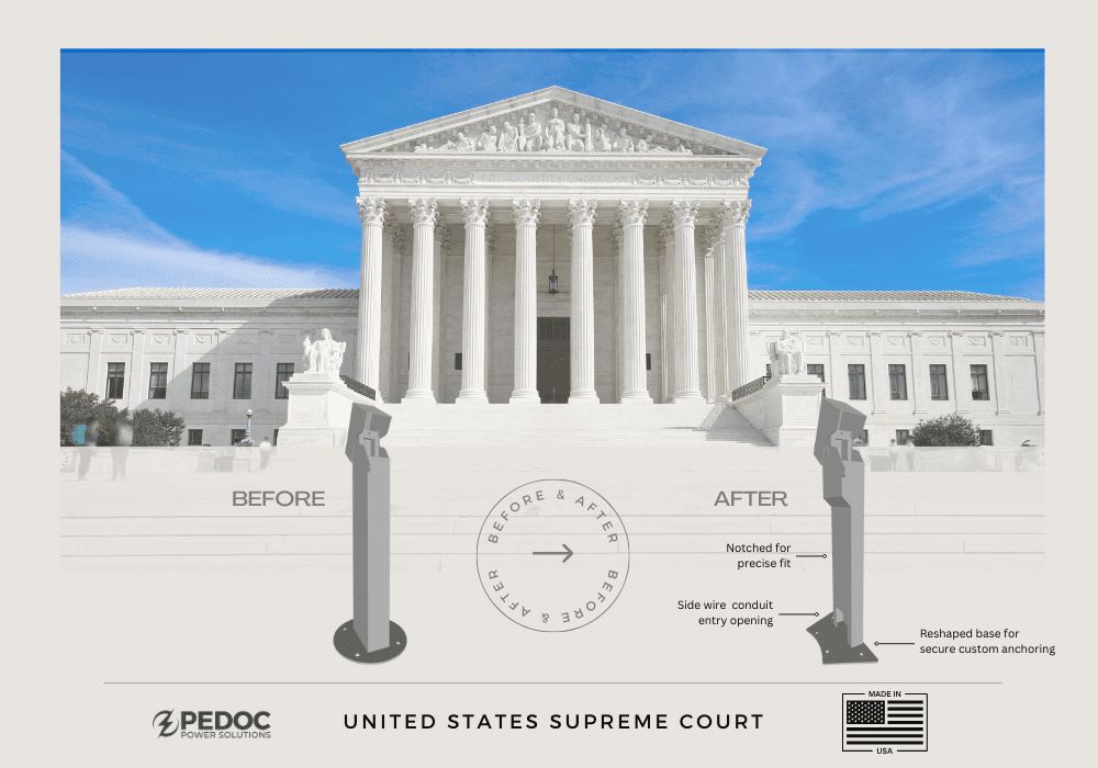 Pedoc Custom Power Pedestal Before and After - Supreme Court Courtyard