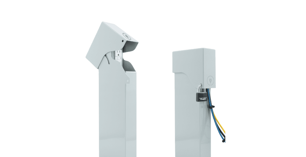 Pedoc Power pedestal - hinge top with base open and locked